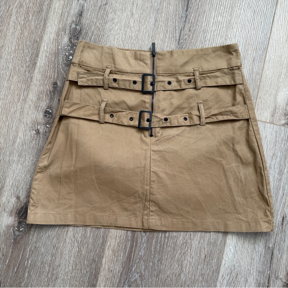 Zara Tan Double-Belted Mini Skirt